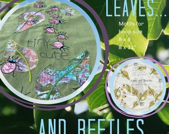 APPLIQUE LEAVES and BEETLES - 6 large, detailed yet easy stitched and versatile Summer Embroidery Designs for all kinds of textile projects