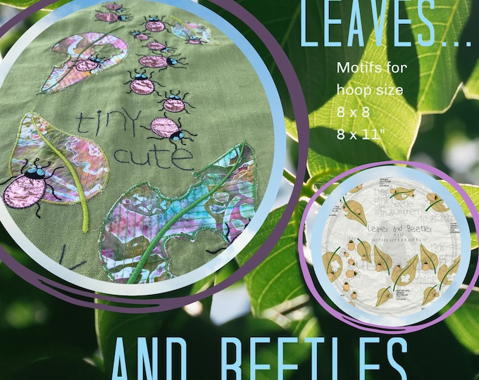 APPLIQUE LEAVES and BEETLES - 6 large, detailed yet easy stitched and versatile Summer Embroidery Designs for all kinds of textile projects