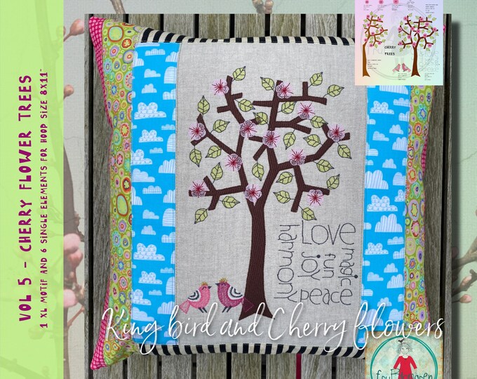 VOL 5. XL Cherry Trees - 2 beautiful, detailed, XL motifs of blooming Cherry Trees - full and half + extra flowers and leaves - hoop 8x11"