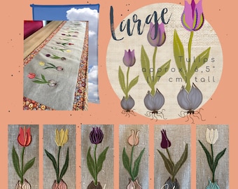 LARGE EMBROIDERY TULIPS - 6 Hand drawn and detailed Machine Embroidery Tulips for multiple Spring and garden projects for the 5x7" hoop