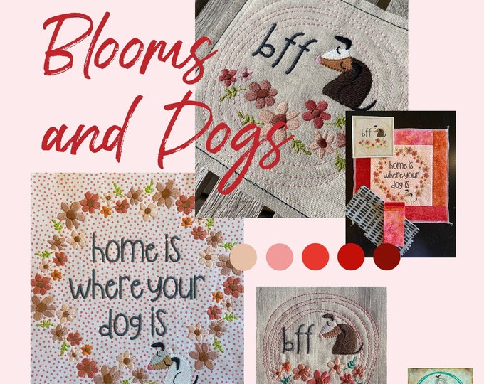 ITH Card and cute machine embroidery motifs 'Blooms and dogs' - 9 designs for flower and dog lovers