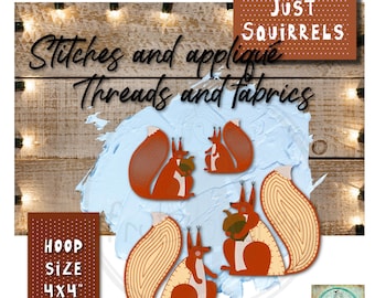 Machine embroidery Squirrels - JUST SQUIRRELS - 4 variants all for hoop size 4x4" - 10x10 cm - very detailed, adorable, friendly squirrels