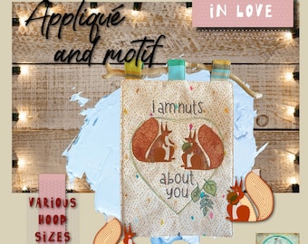 Appliqué designs - Squirrels in Love - two appliqué squirrels and a cute loving motif of the couple - appliqué for your embroidery machine