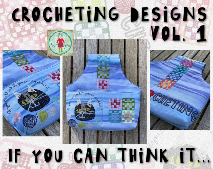 8 Machine Embroidery Designs Easy Made for Crocheters - 8 crochet inspired motifs and texts - hand made designs for crochet lovers - VOL 1