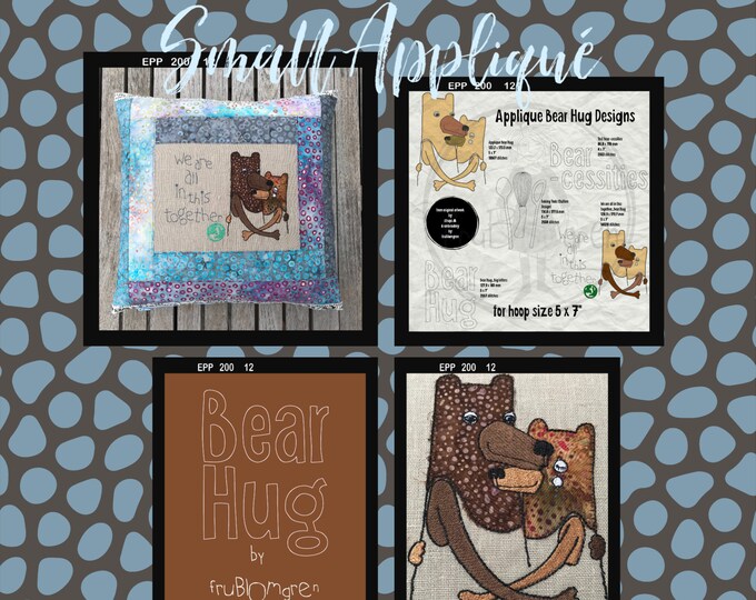 Cute Appliqué Bear Hug Motifs for the 5 x 7" Hoop size - From original artwork by Strups.dk & FruBlomgren - hand drawn Embroidery designs