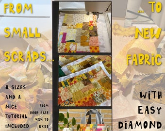 8 EASY MADE Machine Embroidery Diamond Quilt Patterns for making small fabric scraps to new fabric on your Embroidery Machine - from 4x4&quot;