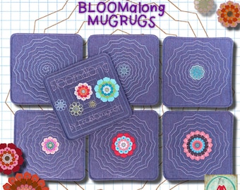 7 Quilted Flower MugRugs ITH - BLOOMalong by fruBlomgren - Easy made in hoop size 8x8" - 20x20 cm - can also be used for making Potholders