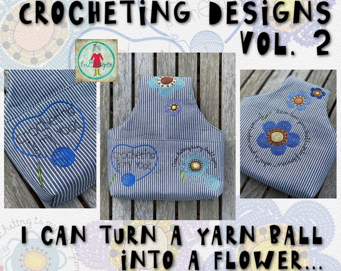 9 Machine Embroidery Designs Easy Made for Crocheters - 9 crochet inspired motifs and texts - hand made designs for crochet lovers - VOL 2