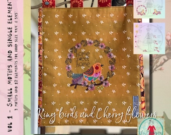 VOL 1. King Birds and Cherry Flowers - detailed, small motifs and single elements - appliqué Birds and Cherry Flowers  - hoop size 4x4 & 5x7