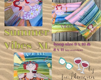 Machine Embroidery Design Pack 'SUMMER VIBES' - XLarge - for hoop size 6 x 10"/8 x 11" - Appliqué Motifs and Texts with Bella and Lucia