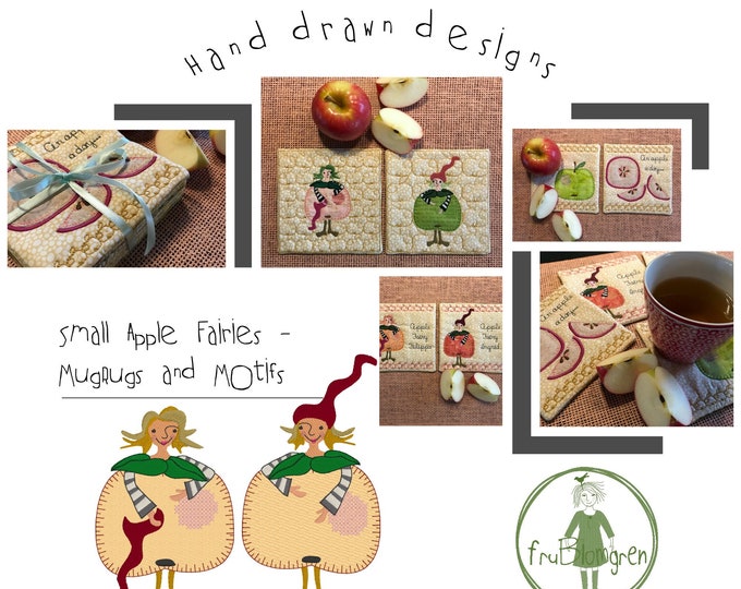 ITH SMALL MugRugs and Motifs with my Apple Fairies: Filippa and Ingrid - 6 different MugRugs for the 5 x 5" hoop + 6 single motifs