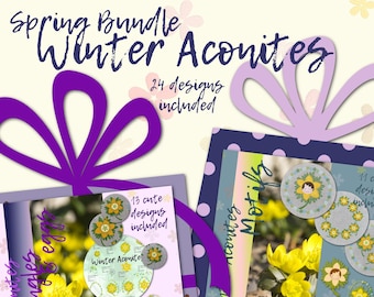Spring Messengers - BIG BUNDLE of Winter Aconites - ALL 24 hand drawn and detailed designs for your embroidery machine - multiple hoop sizes