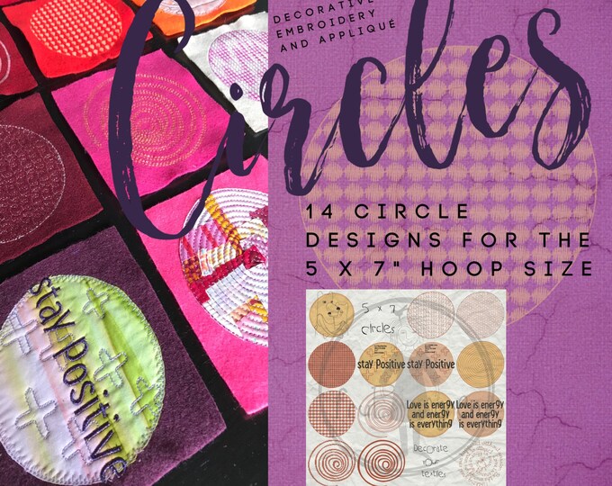 12 + 2 Decorative Circles for your Embroidery Machine - Stitches and Appliqués - Mix and Match - for the 5x7" hoop - Multiple Usage Designs