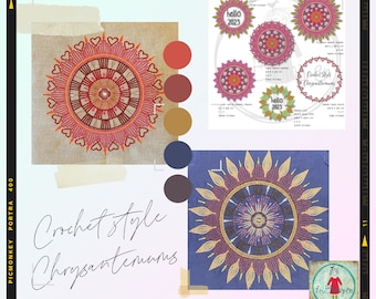 Crochet style Machine embroidery - Designs inspired by Chrysanthemums and fireworks - a tribute to the first day of the year + BONUS PACK