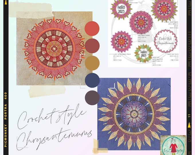 Crochet style Machine embroidery - Designs inspired by Chrysanthemums and fireworks - a tribute to the first day of the year + BONUS PACK