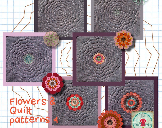 Flowers and Quilt Patterns 4 of 6 - Hand drawn Quilt patterns with and without flowers for hoop size 8x8 and hand drawn embroidery flowers