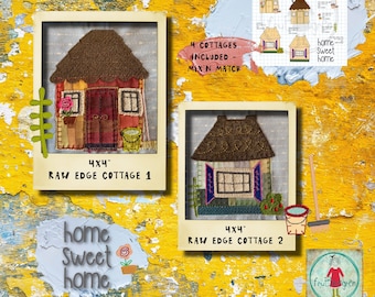 4x4 Raw edge Appliqué Cottages to make on your embroidery machine - Super fun and easy to make, you get 4 house and elements to mix'n match