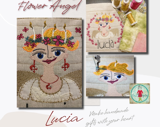 Flower Angel Lucia - Hand drawn LUCIA designs for your embroidery machine - Single design for hoop 5x7" and Quilt block for hoop size 8x8"