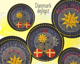 5 Round Machine Embroidery designs - Summer and Sun - Tour de France - Denmark - Powered by optimism and happiness