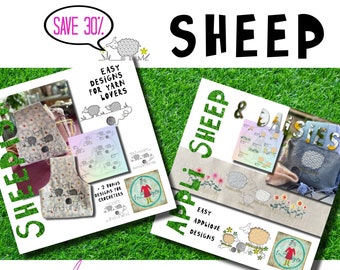 Intro Bundle - new sheep designs - get both design packs and save 30% - 16 cute and easy sheep designs for yarn lovers - for more hoop sizes