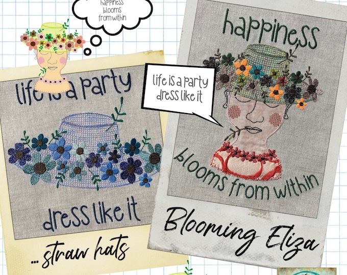 Blooming sun hats, the 'straw' hat versions and my flower girl Eliza with straw flower hat. Cute and hand drawn designs for flower lovers
