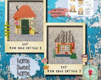 5x7 Raw edge Appliqué Cottages to make on your embroidery machine - Super fun and easy to make, you get 4 house and elements to mix'n match