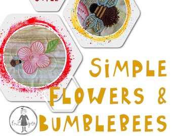 14 Flowers & Bumblebees - Crochet style - Hand drawn Machine Embroidery and Appliqué Flowers and cute Bumblebees for your summer projects
