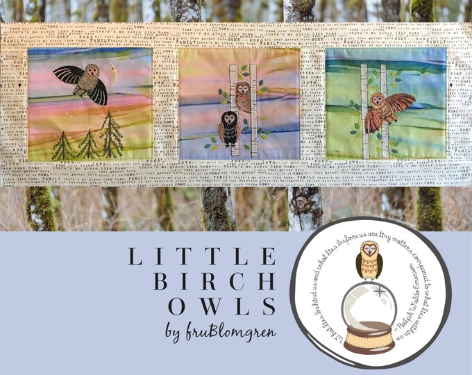 LITTLE BIRCH OWLS - 7 cute and hand drawn appliqué motifs for your embroidery machine - for hoop size 5 x 7" - Fabulous with batik fabrics