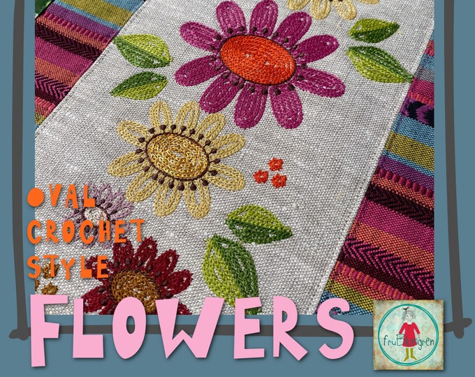 Machine Embroidery Flowers Crochet style - Hand drawn Oval Flower designs and Appliqué Frames for Flower and crochet lovers