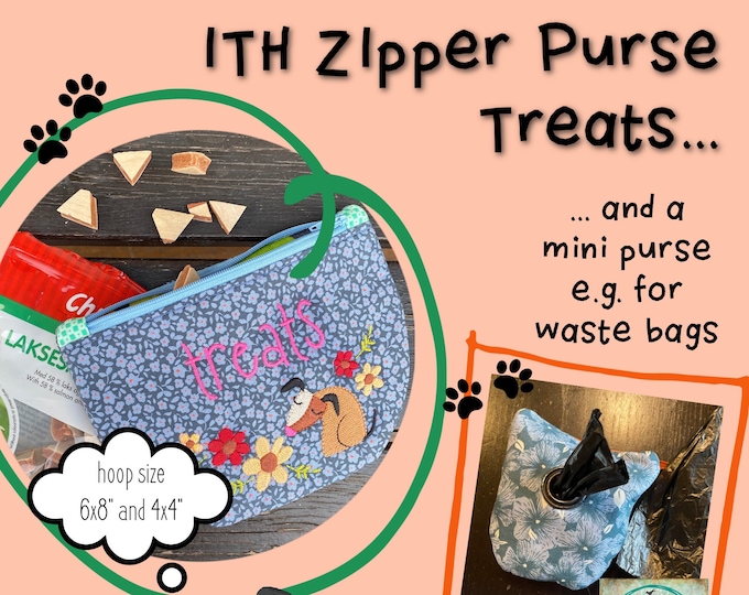 3 ITH Zipper Purses for DOG LOVERS - fully lined - easy to make on your Embroidery Machine - two in size 6x8" and one smaller in size 4x4"