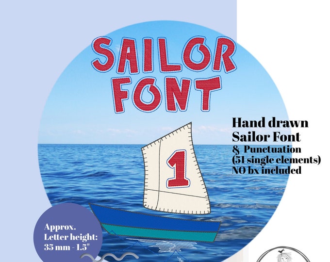 Sailor Font by fruBlomgren - a Full handdrawn, open stitched Sailor Font - 29 letters, 10 numbers and the 12 most used signs by fruBlomgren