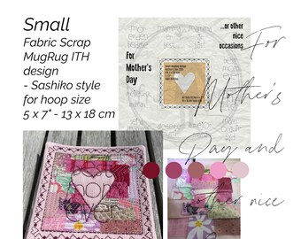 Small FABRIC SCRAP Collage MugRugs ITH - Sashiko style - Make fast and cute - last minute gifts - for Mother's Day and other nice occasions