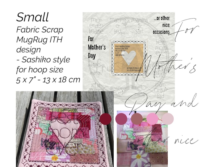 Small FABRIC SCRAP Collage MugRugs ITH - Sashiko style - Make fast and cute - last minute gifts - for Mother's Day and other nice occasions