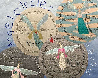 ANGEL CIRCLES - 4 round Angel Circles for the 8x8" hoop with Creativity, Love, Happiness and Life + 4 caring angels for the 5x7" hoop