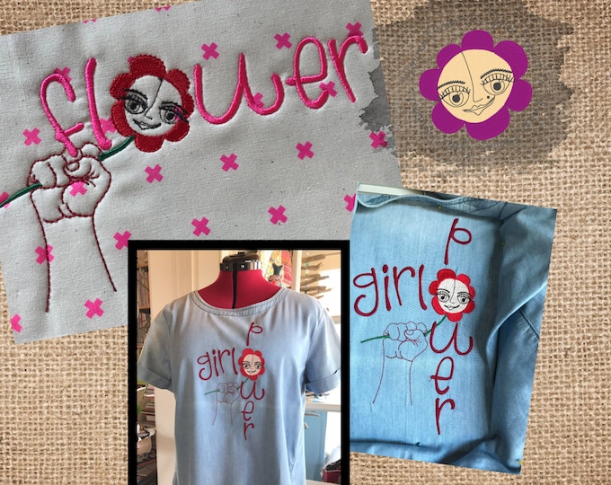 4 POWERFUL GirlPower Designs + an extra bonus design - 5 Girl- and Flower Power designs for embellishing your textile projects