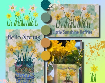 12 hand drawn Cute Daffodil designs for your Embroidery Machine - HELLO SPRING - Motifs and single elements
