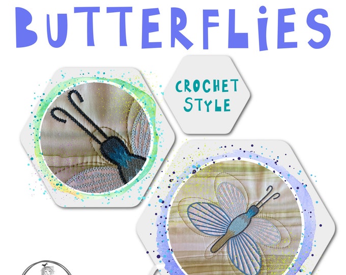 10 Beautiful Butterflies - Crochet style - Hand drawn Machine Embroidery and Appliqué Butterflies in various sizes for your summer projects
