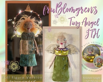 Small size Hand drawn fruBlomgren Advent Angels - Full figure + torso version - assembled height: 14"/35 cm - for hoop size 4 x 4"/10 x 10cm