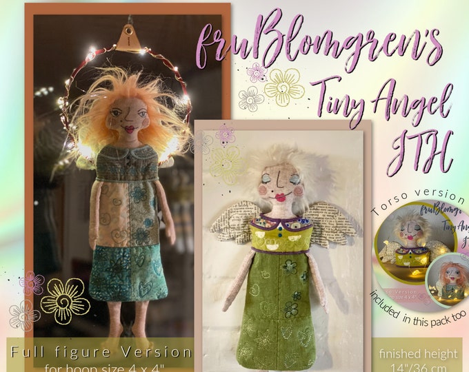 Small size Hand drawn fruBlomgren Advent Angels - Full figure + torso version - assembled height: 14"/35 cm - for hoop size 4 x 4"/10 x 10cm