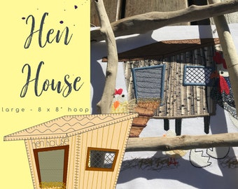 Large Hen House - (ONLY the house - No chicks included) for the 8 x 8" hoop-Machine Embroideries/Appliqué designs - HAPPY CHICKS