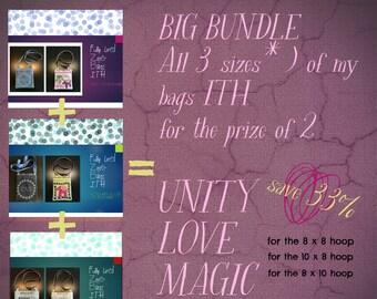 BIG BUNDLE - save over 30% - all 3 sizes of my fully lined Zipper Bags: Unity/Love/Magic - 6 different versions + 3 blanks + 3 single motifs
