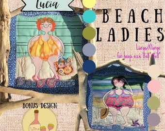 L and XL Size BEACH LADIES - My gorgeous Sun seeking Ladies: Lucia and Bella as full figure Appliqué designs for hoop size 8x8"/8x11"