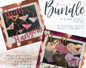 Machine Embroidery Bundle with Both Packs: Heart Hangers and Heart Cards ITH - 12 hand drawn, easy, versatile designs for hoop 4x4 and 5x7