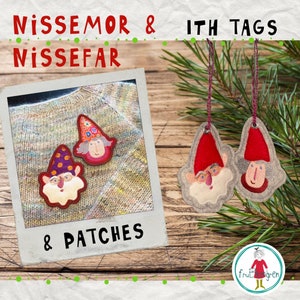 Nissefar and Nissemor - ITH Tags, Patches and motifs - for hoop size 5x7" - Danish nisser to make on your embroidery machine