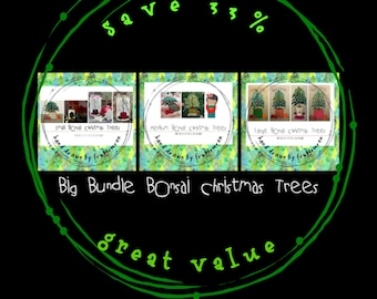 BIG BUNDLE Bonsai Christmas Trees, fill stitch, tutorial included - save 33%, All three packs of my Bonsai Christmas Trees