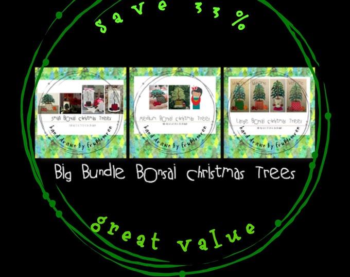 BIG BUNDLE Bonsai Christmas Trees, fill stitch, tutorial included - save 33%, All three packs of my Bonsai Christmas Trees
