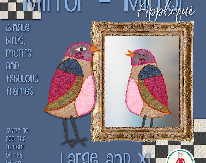 New Embroidery Spring Birds - Mirror - Mirror | Large-XL | Appliqué Machine Embroidery Design Pack | Hand drawn birds, motifs and frames