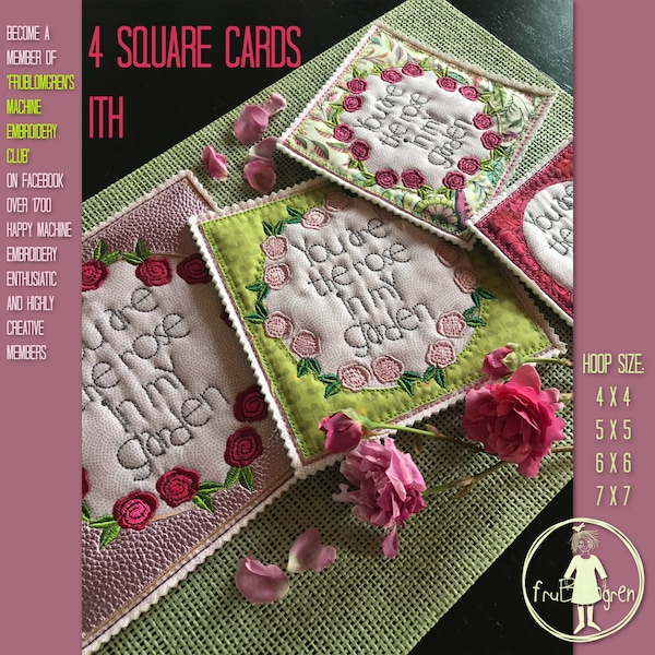 4 SQUARE ITH CARD designs for your embroidery machine - 4 detailed and hand drawn in the hoop designs for making lovely Unique Cards