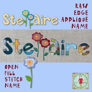 切りっぱなしアップリケ/オープンステッチ テキストデザイン - Stellaire - タイトルデコ - ミシンカバー用 - 花付き/花なし - 4 種類 - XXL フープ