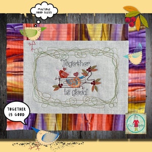 4 - FÅGLAR & BÄR - Små applikationer med fåglar på en liten trädstubbe - motiv för ring 13x18 cm, doodleramar i fler storlekar - 5 designer ingår